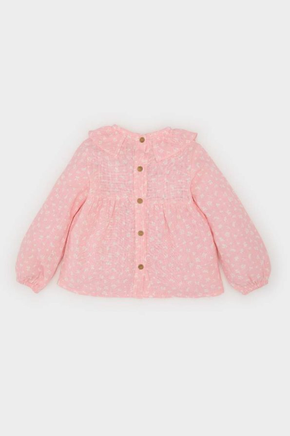 Flower Print Long Sleeve Poplin Shirt for Baby Girls