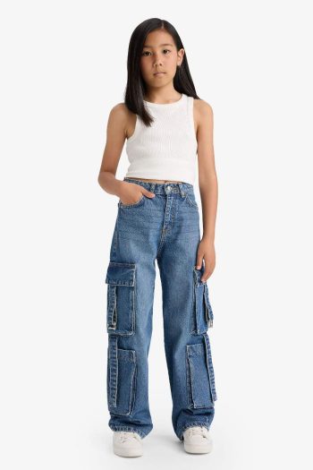 Girls' Wide Leg Cargo Jeans