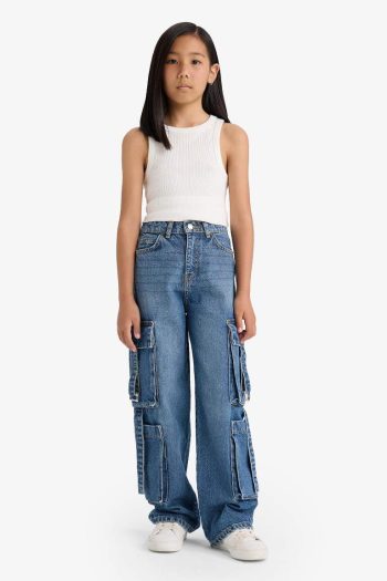 Girls' Wide Leg Cargo Jeans