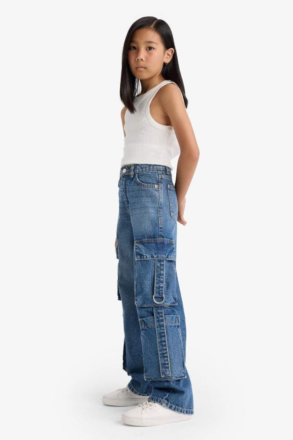 Girls' Wide Leg Cargo Jeans