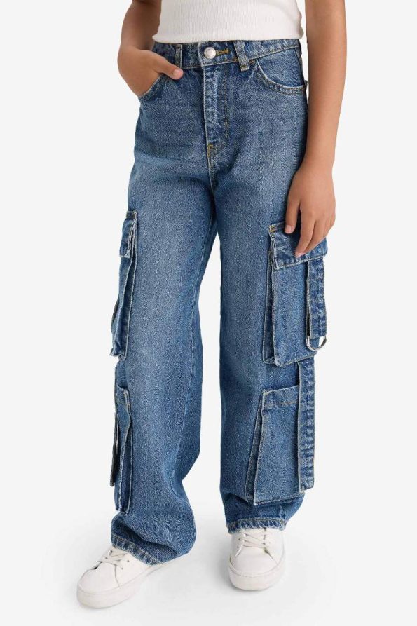 Girls' Wide Leg Cargo Jeans
