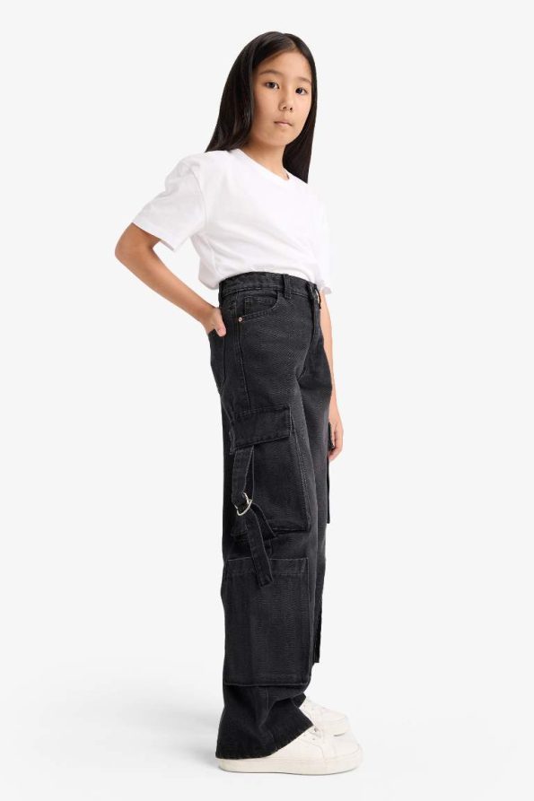 Girls' Wide Leg Cargo Jeans