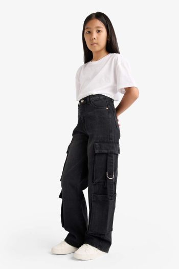 Girls' Wide Leg Cargo Jeans