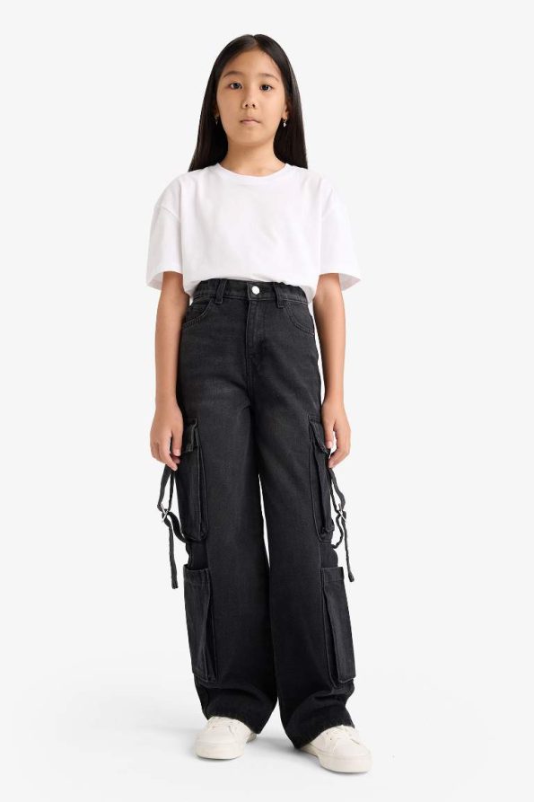 Girls' Wide Leg Cargo Jeans