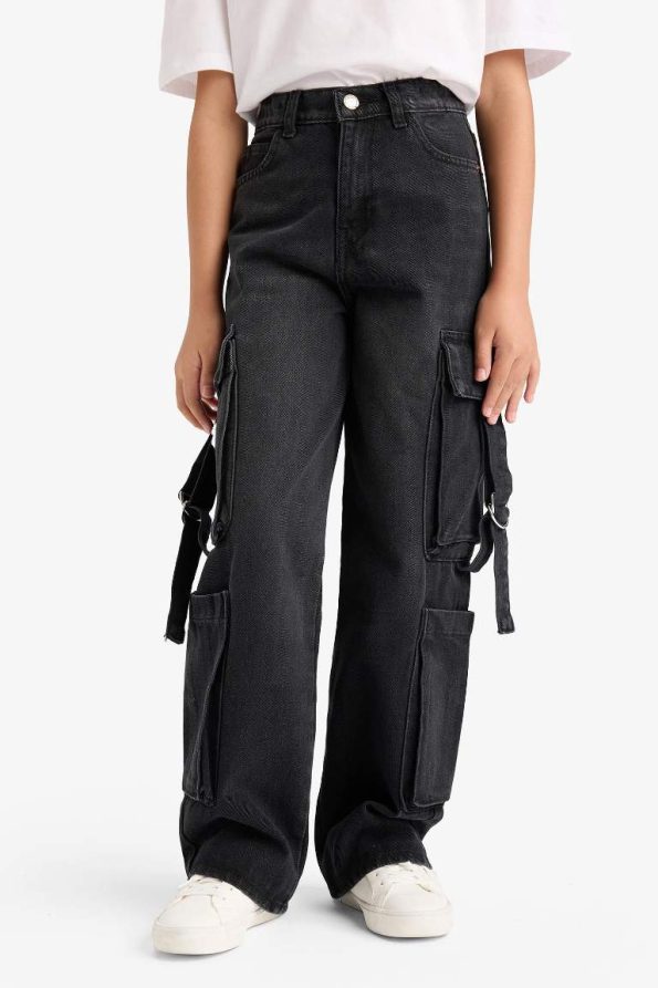 Girls' Wide Leg Cargo Jeans