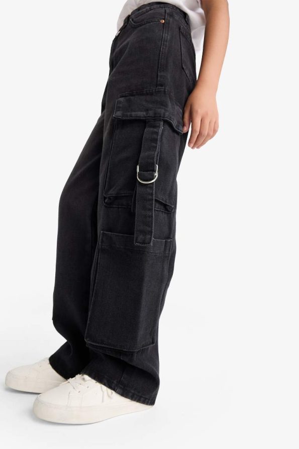 Girls' Wide Leg Cargo Jeans