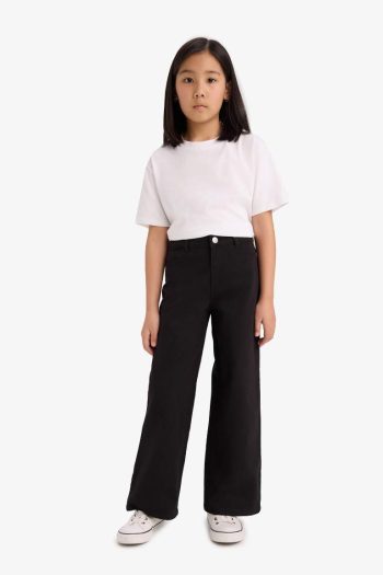 Girls' Wide Leg Cotton School Trousers