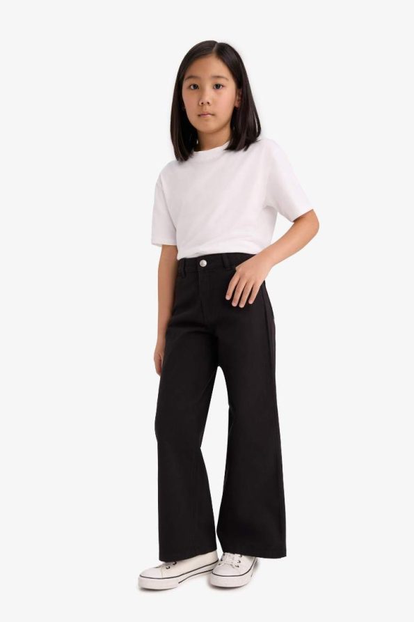 Girls' Wide Leg Cotton School Trousers