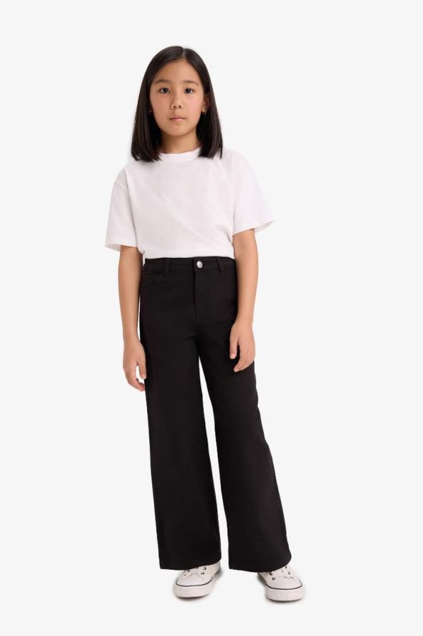 Girls' Wide Leg Cotton School Trousers