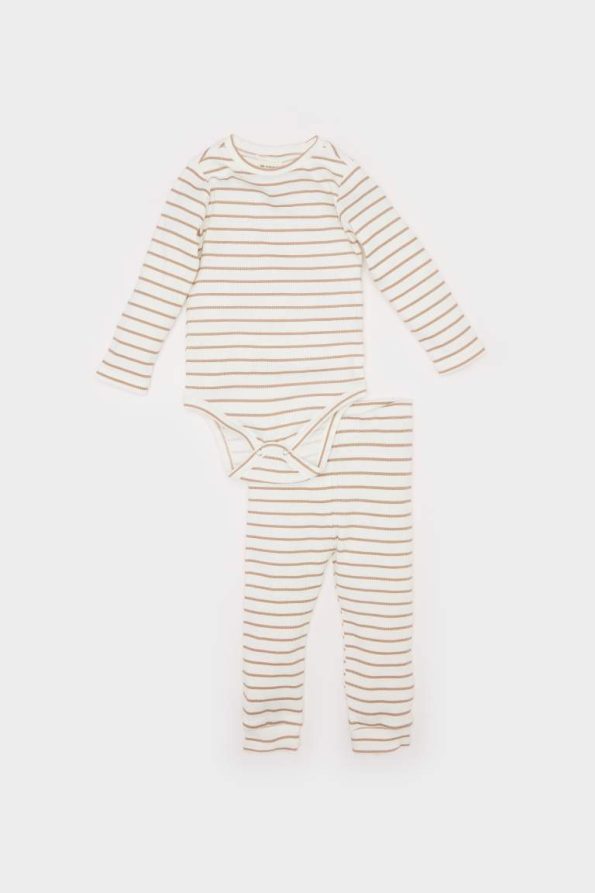 Boys' Striped Ribbed Long Sleeve Bodysuit and Elastic Waist Bottom Set