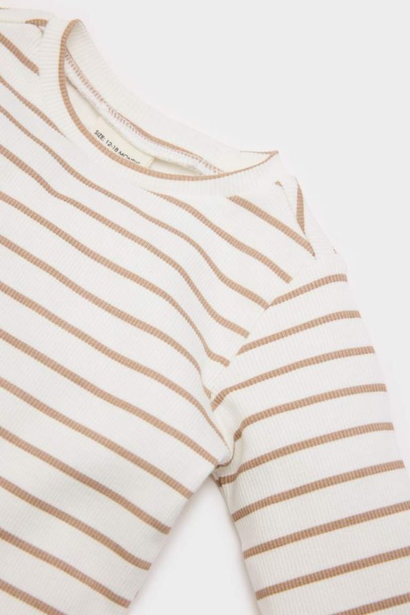 Boys' Striped Ribbed Long Sleeve Bodysuit and Elastic Waist Bottom Set