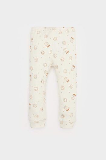 Boys' 2-Piece Ribbed Cotton Printed Long Sleeve Bodysuit with Elastic Waist Pants
