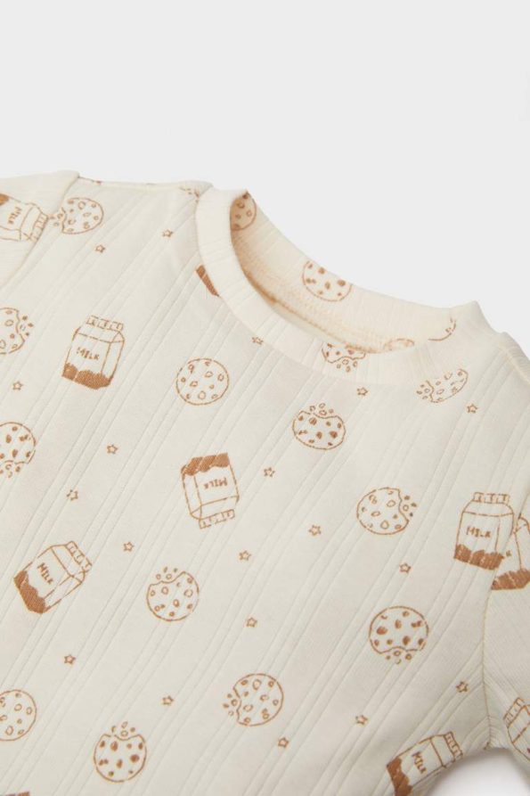Boys' 2-Piece Ribbed Cotton Printed Long Sleeve Bodysuit with Elastic Waist Pants