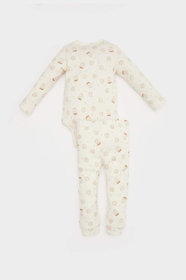 Boys' 2-Piece Ribbed Cotton Printed Long Sleeve Bodysuit with Elastic Waist Pants