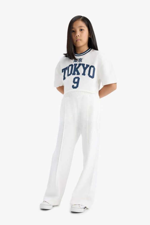 Girls' 2-Piece Set Printed Short Sleeve T-Shirt with Elastic Waist Pants