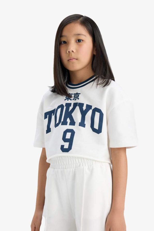 Girls' 2-Piece Set Printed Short Sleeve T-Shirt with Elastic Waist Pants