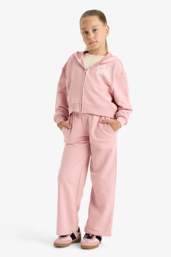 Girls' 2-Piece Set Printed Hooded Zip-Up Sweatshirt and Jogger Pants