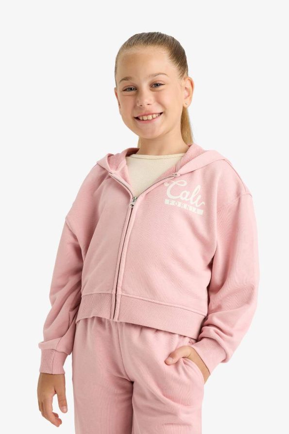 Girls' 2-Piece Set Printed Hooded Zip-Up Sweatshirt and Jogger Pants
