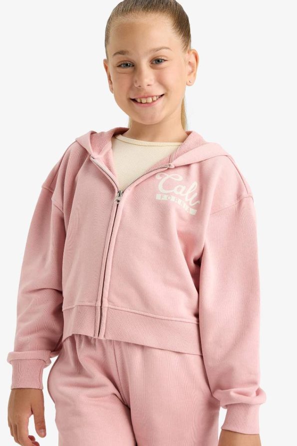 Girls' 2-Piece Set Printed Hooded Zip-Up Sweatshirt and Jogger Pants