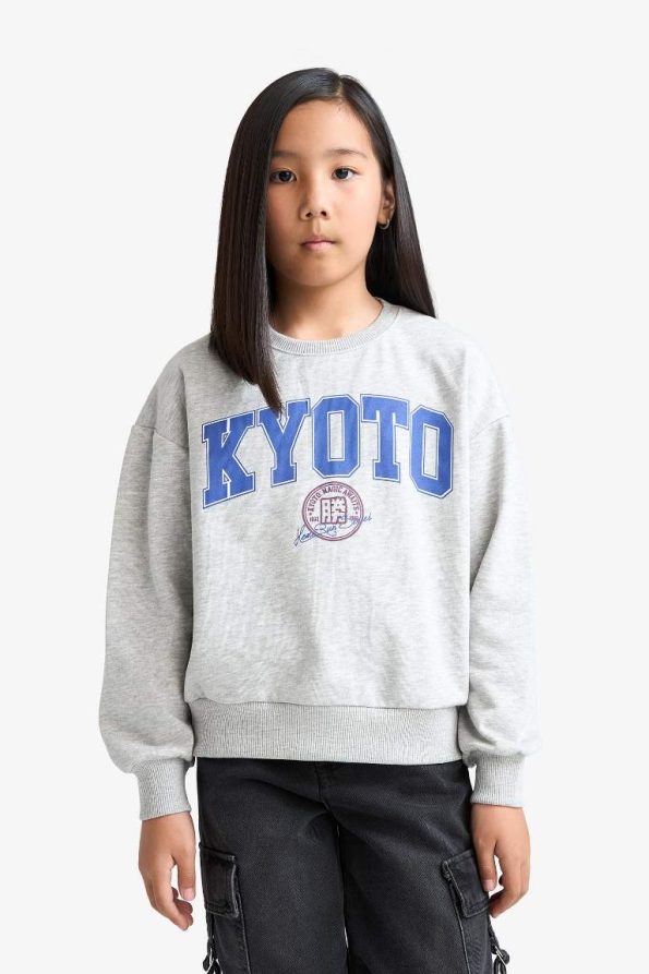 Girls' Relaxed Fit Crew Neck Printed Sweatshirt Set