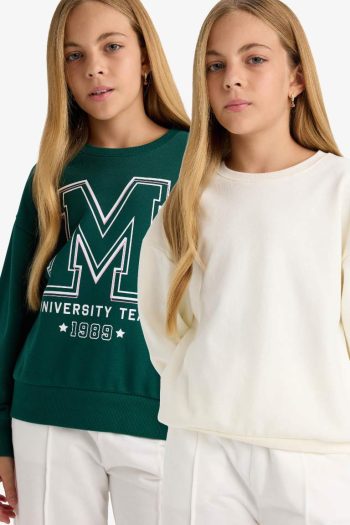 Girls' School Relax Fit Printed Crew Neck Sweatshirt Set