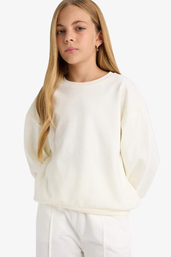 Girls' School Relax Fit Printed Crew Neck Sweatshirt Set