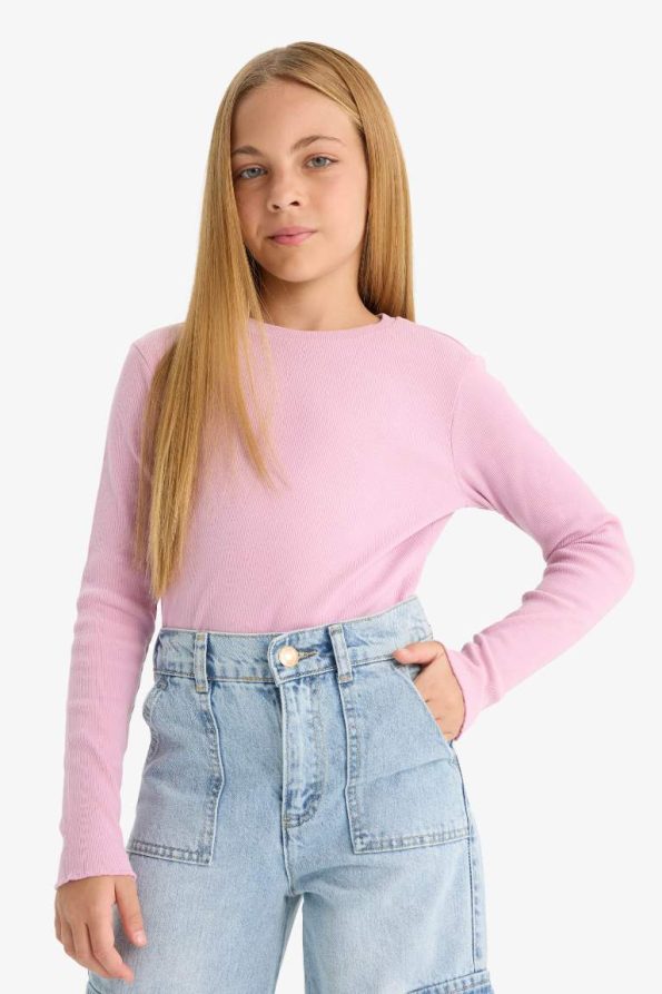 Girls' Back to School Slim Fit Long Sleeve Ribbed T-Shirt Set