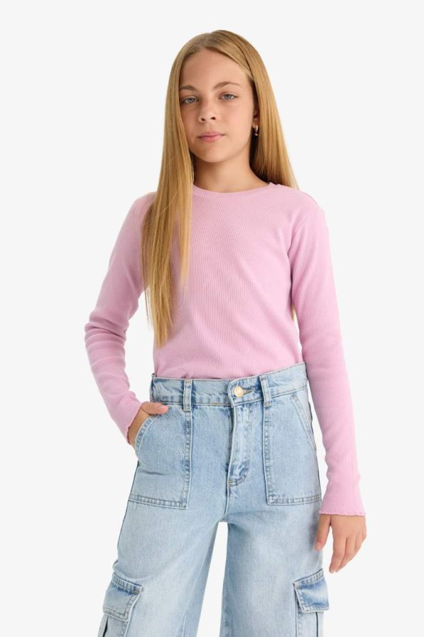 Girls' Back to School Slim Fit Long Sleeve Ribbed T-Shirt Set
