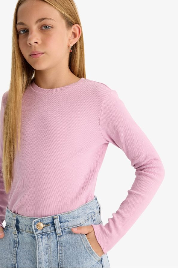 Girls' Back to School Slim Fit Long Sleeve Ribbed T-Shirt Set