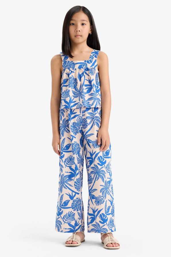 Girls' 2-Piece Set with Patterned Sleeveless Blouse and Pants