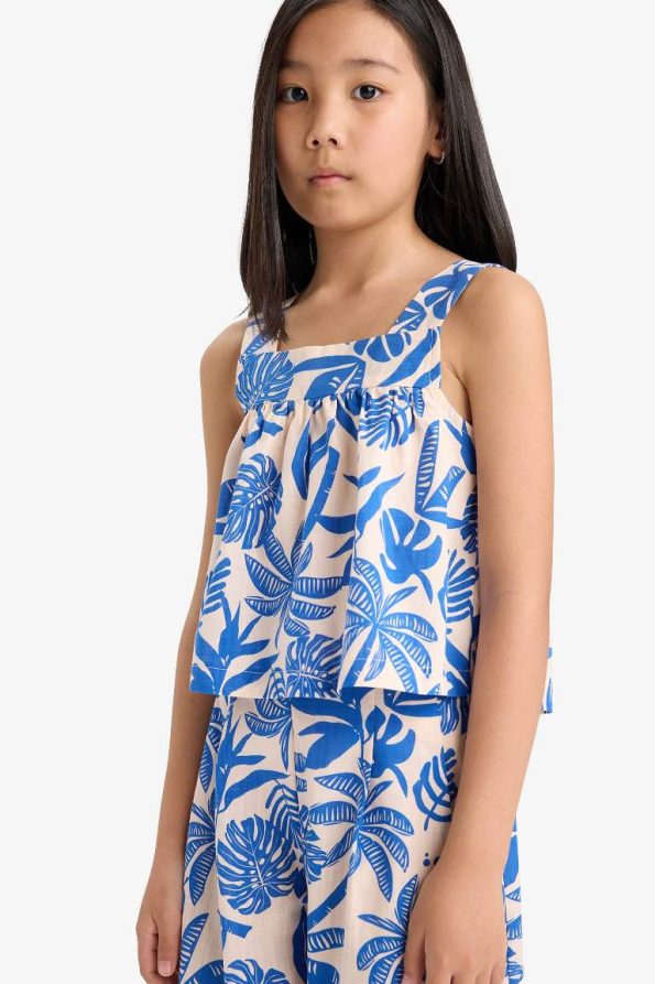 Girls' 2-Piece Set with Patterned Sleeveless Blouse and Pants