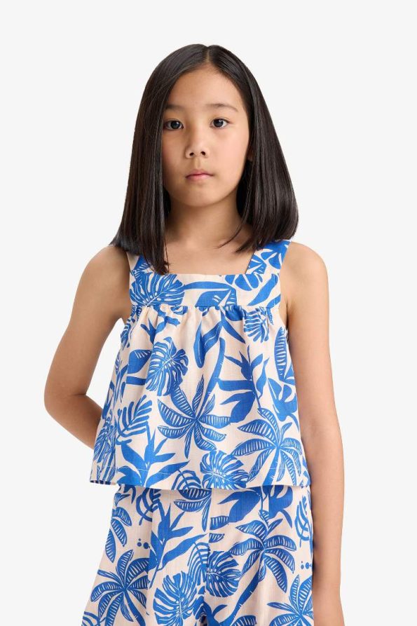 Girls' 2-Piece Set with Patterned Sleeveless Blouse and Pants