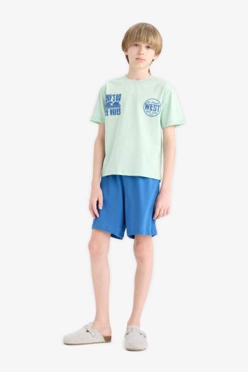 Boys' Printed Short Sleeve Pajama Set with Elastic Waist Shorts