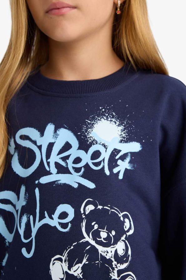 Girls' Oversized Wide Fit Printed Crew Neck Sweatshirt