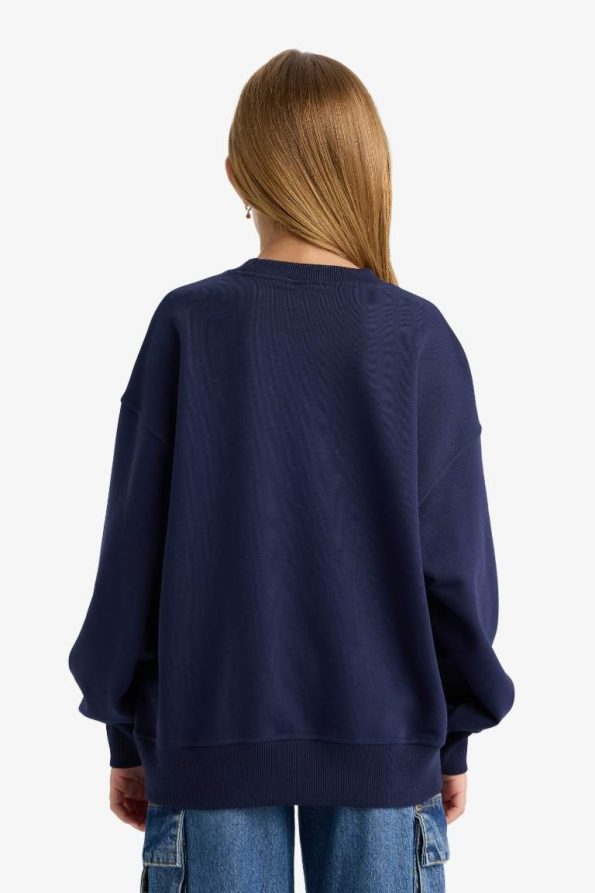 Girls' Oversized Wide Fit Printed Crew Neck Sweatshirt
