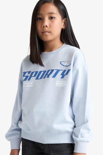 Girls' Relax Fit Printed Crew Neck Sweatshirt