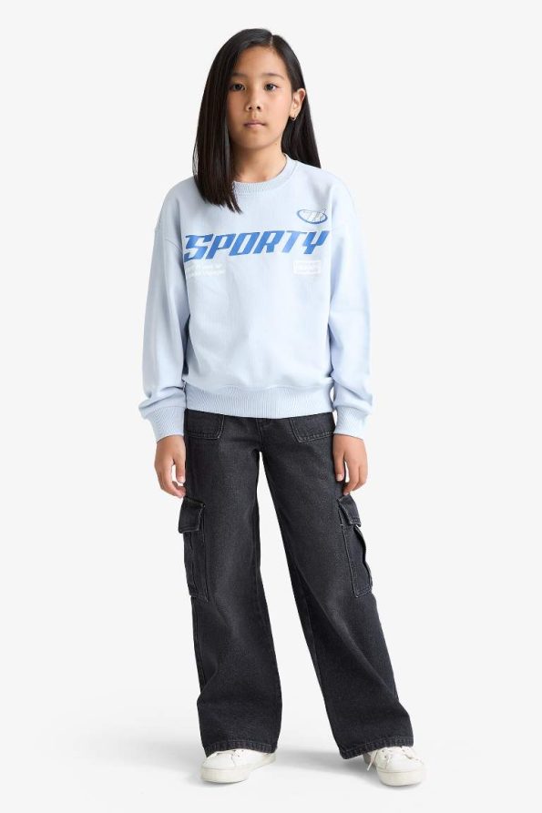 Girls' Relax Fit Printed Crew Neck Sweatshirt
