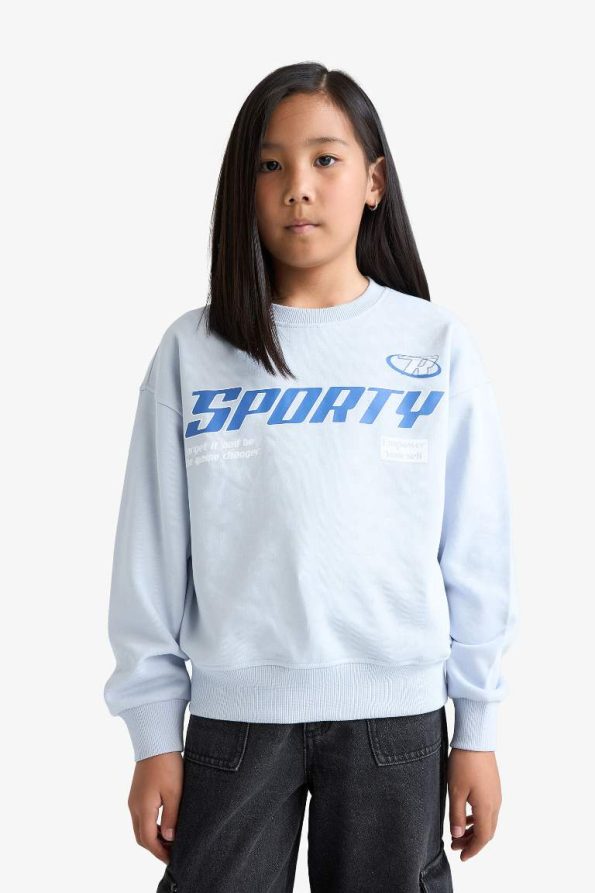 Girls' Relax Fit Printed Crew Neck Sweatshirt