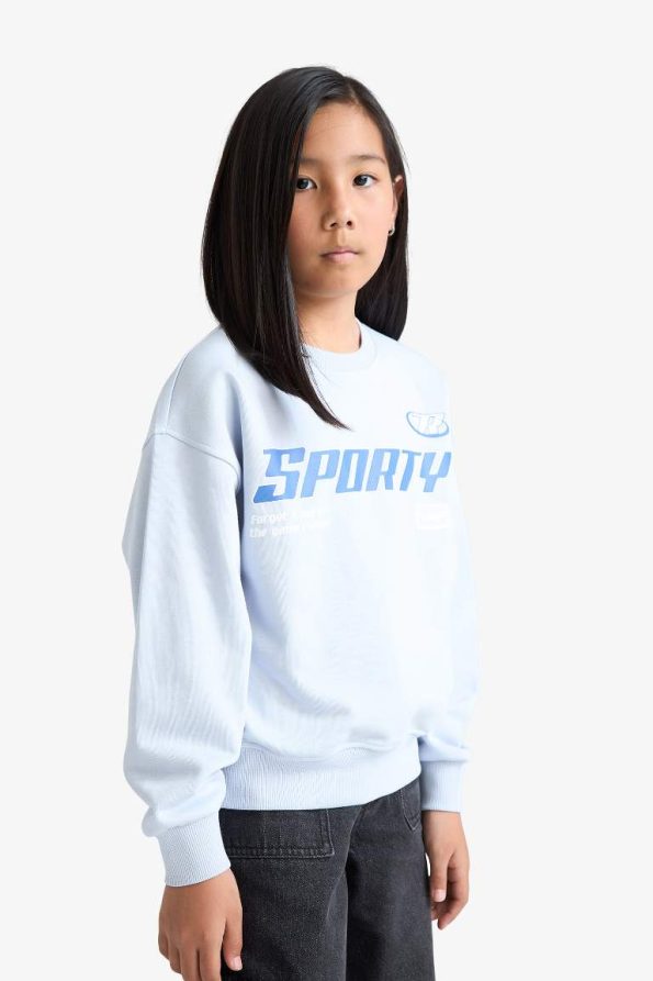 Girls' Relax Fit Printed Crew Neck Sweatshirt