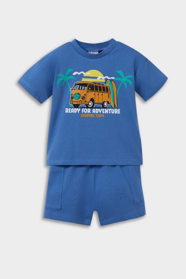 Boys' 2-Piece Set with Palm Print Short Sleeve T-Shirt and Elastic Waist Shorts