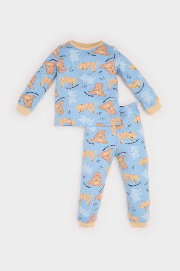 Boys' Animal Print Long Sleeve Pajama Set with Elastic Waist Pants