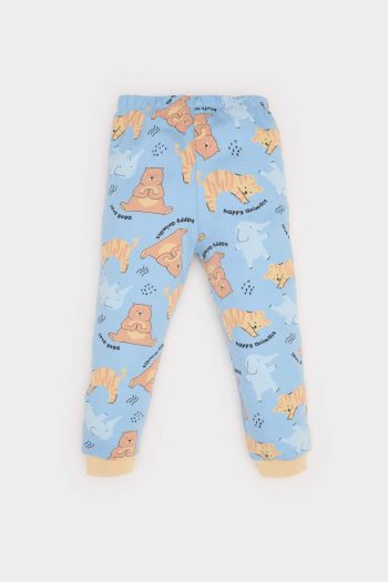 Boys' Animal Print Long Sleeve Pajama Set with Elastic Waist Pants