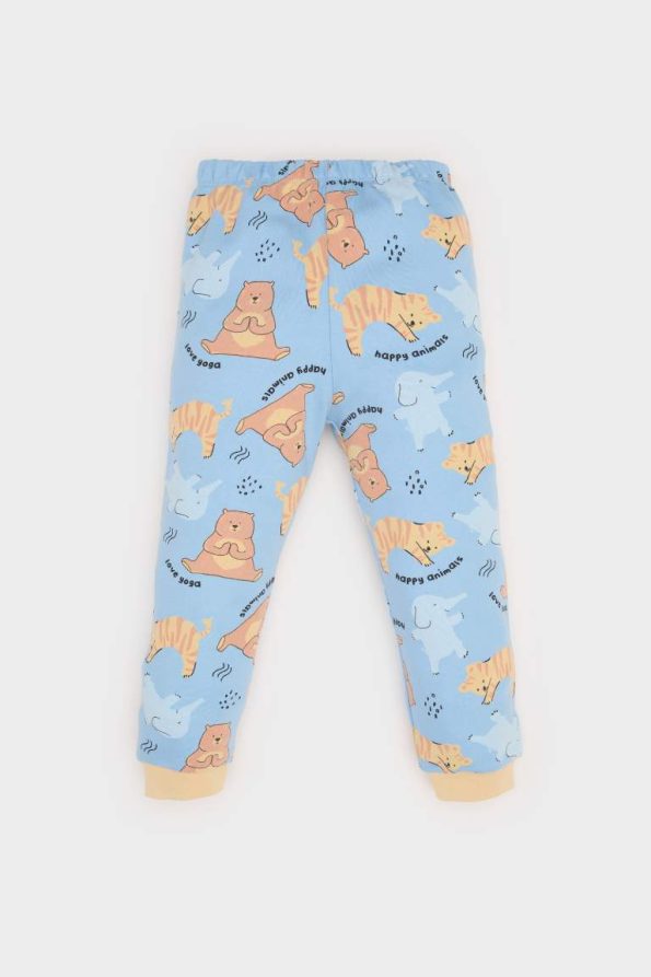 Boys' Animal Print Long Sleeve Pajama Set with Elastic Waist Pants