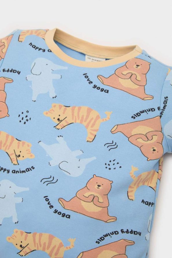 Boys' Animal Print Long Sleeve Pajama Set with Elastic Waist Pants