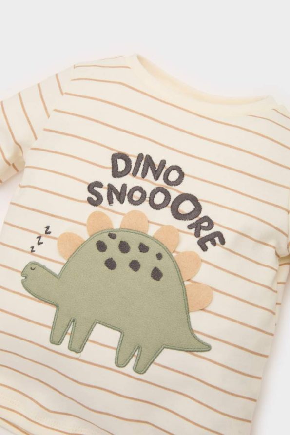 Boys' Dinosaur Print Long Sleeve Pajama Set with Elastic Waist Pants