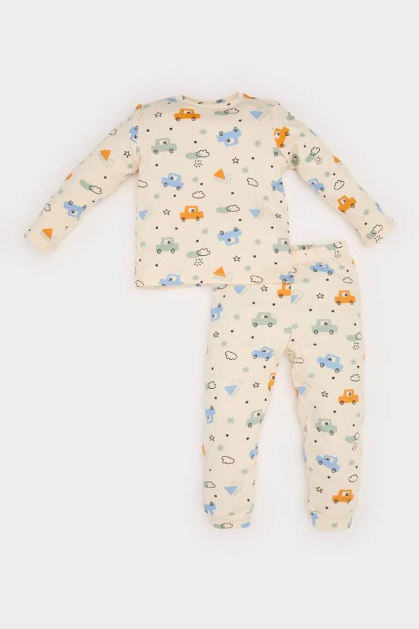Boys' Pajama Set with Vehicle Print and Ribbed Long Sleeve Top