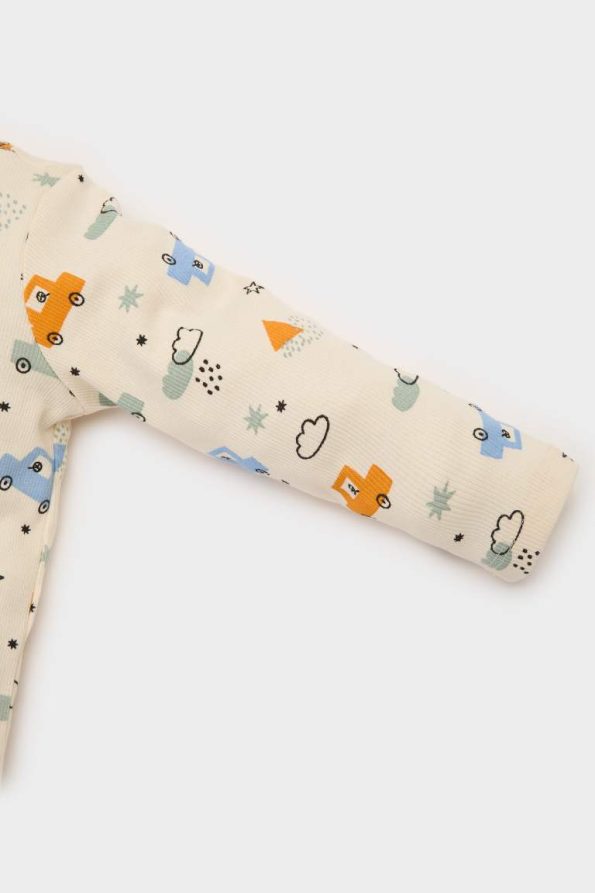 Boys' Pajama Set with Vehicle Print and Ribbed Long Sleeve Top