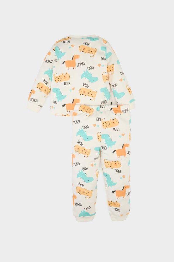 Boys' Patterned Long Sleeve Pajama Set with Elastic Waist Pants