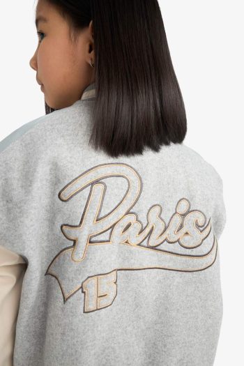 Girls' College Collar Printed Bomber Jacket