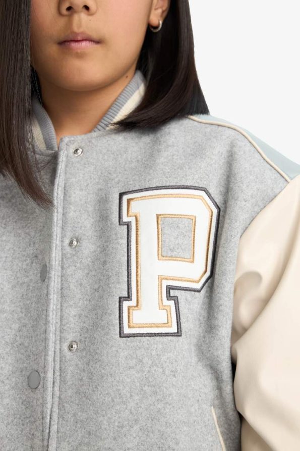 Girls' College Collar Printed Bomber Jacket